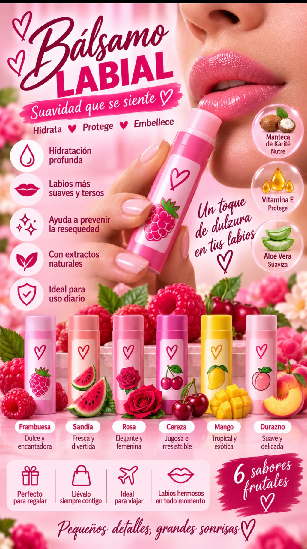 Set de Crema para Manos + Bálsamo Labial Hidratante – 6 Aromas Frutales